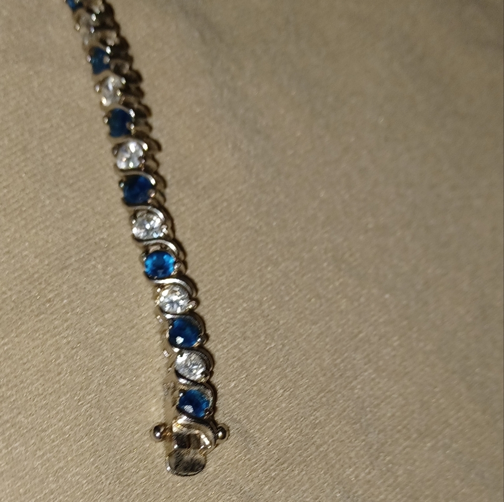Sapphire Blue ,CZ and Sterling Silver Bracelet 7” tennis bracelet